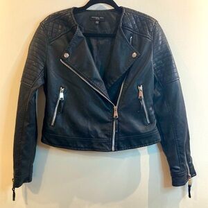 PHILOMENA PETTI Sz L Vegan Leather Quilted Details  Zipper Closure Moto Jacket